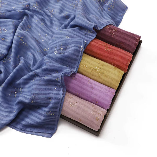 Foil-Printed Striped Hijabs +