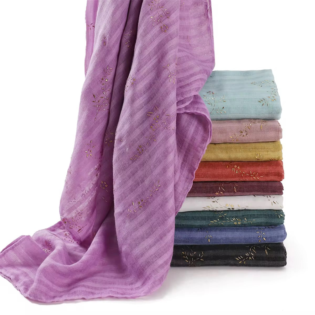 Foil-Printed Striped Hijabs +