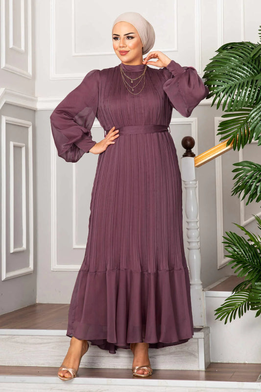 Pleated Pink Chiffon Dress - Chaddors