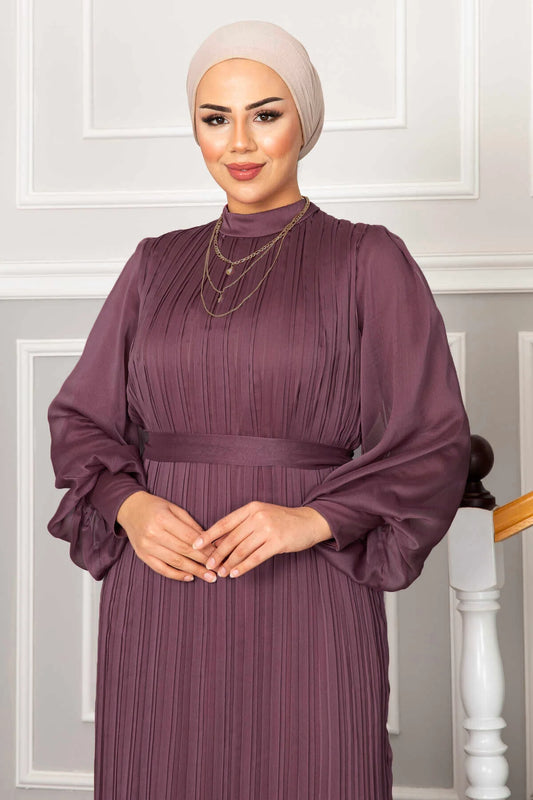 Pleated Pink Chiffon Dress - Chaddors