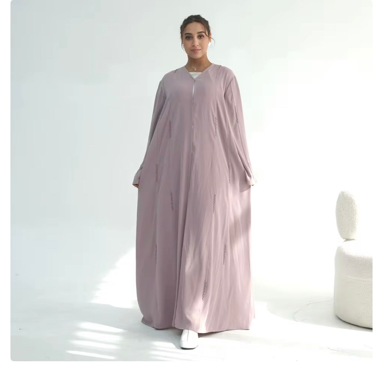 Pink Handmade Beaded Open Abaya - Chaddors