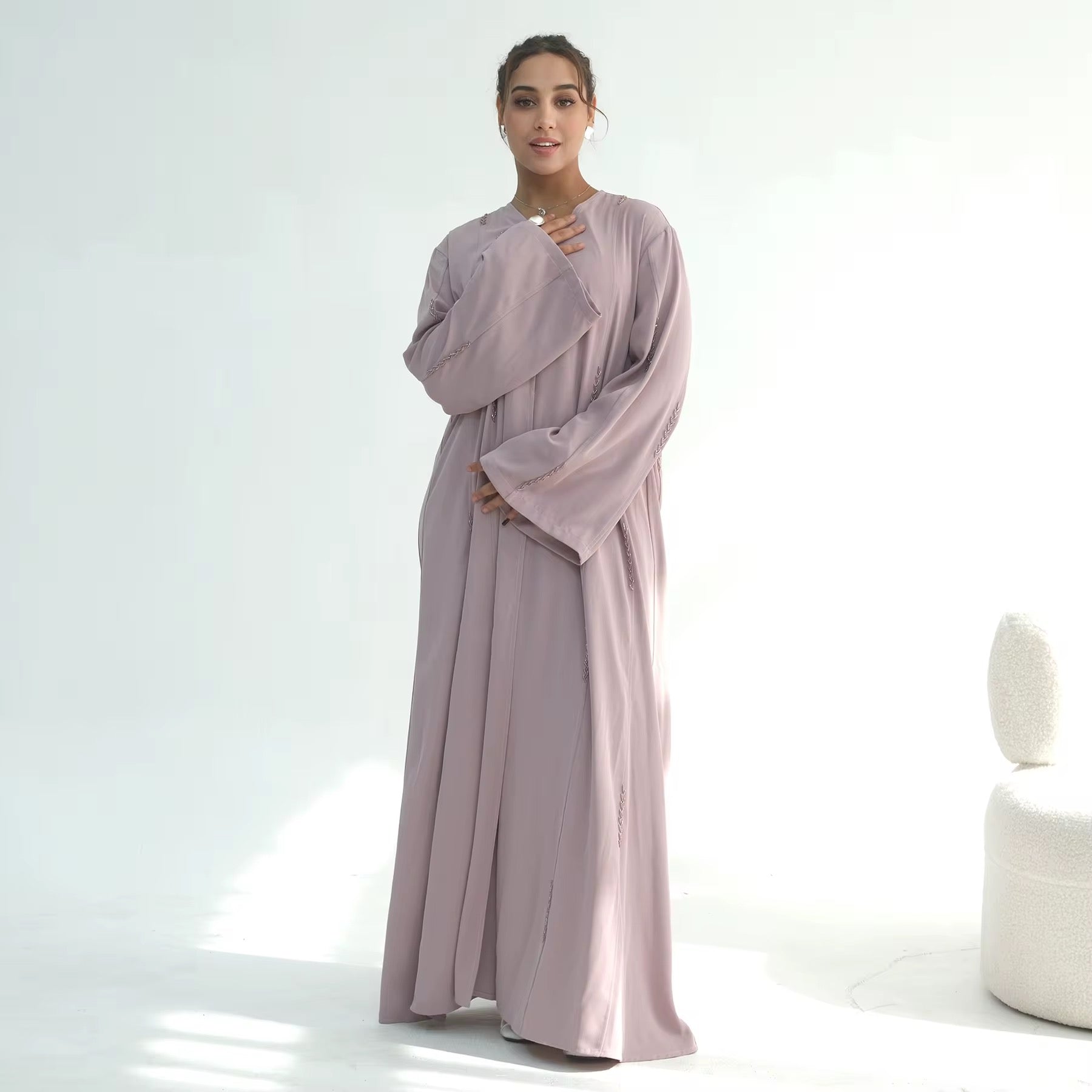 Pink Handmade Beaded Open Abaya - Chaddors