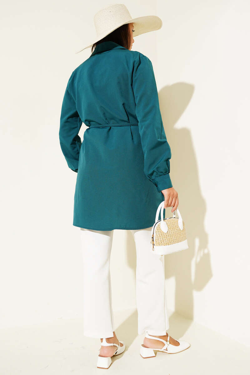 Teal Pleated Belted Tunic - Chaddors