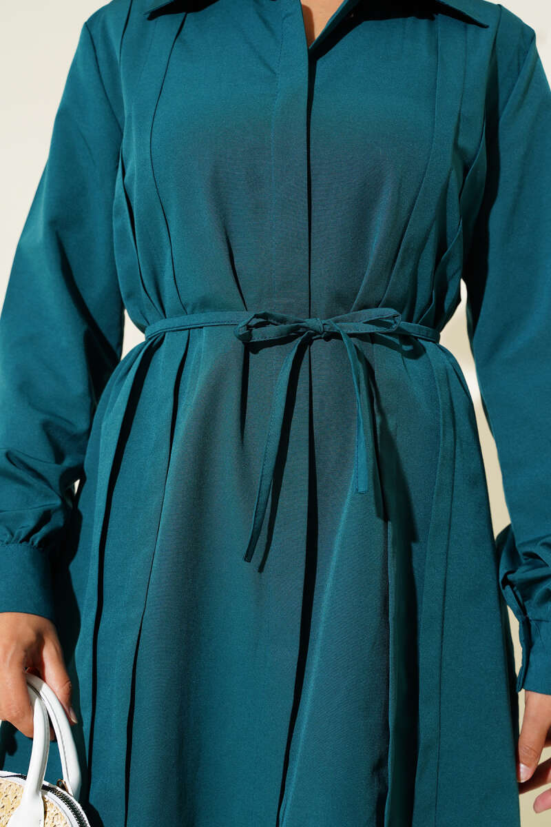Teal Pleated Belted Tunic - Chaddors