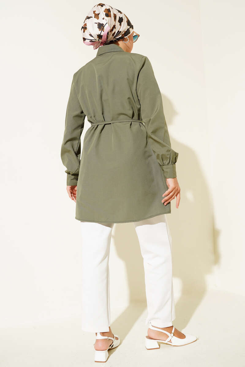 Olive Pleated Belted Tunic - Chaddors