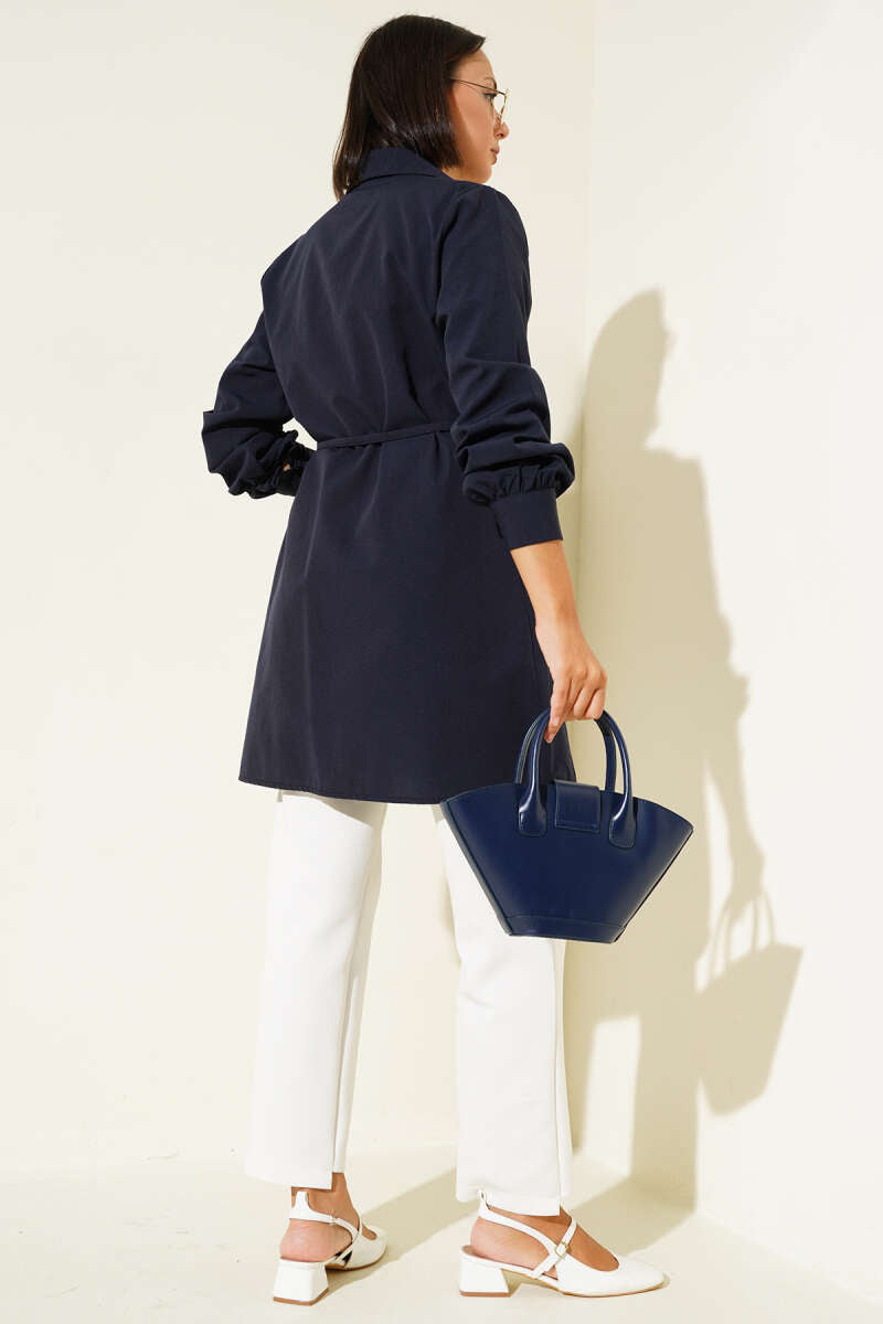 Navy Pleated Belted Tunic - Chaddors