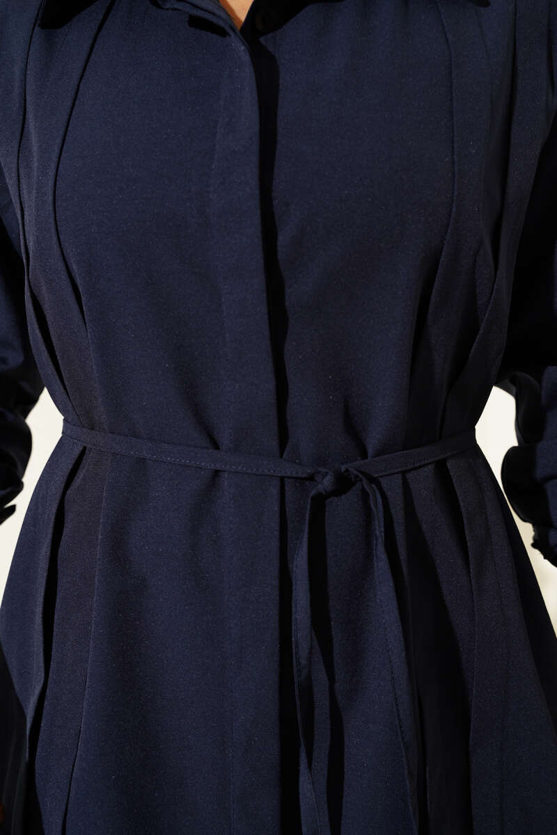 Navy Pleated Belted Tunic - Chaddors