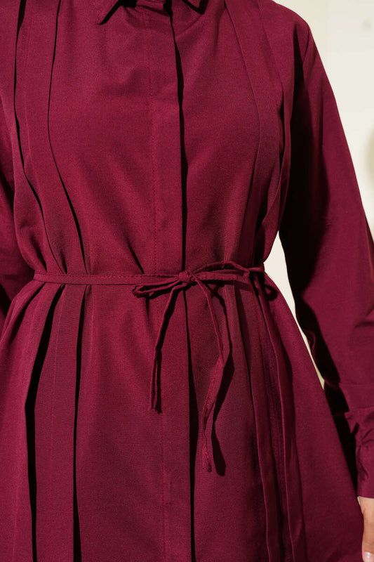 Maroon Pleated Belted Tunic - Chaddors