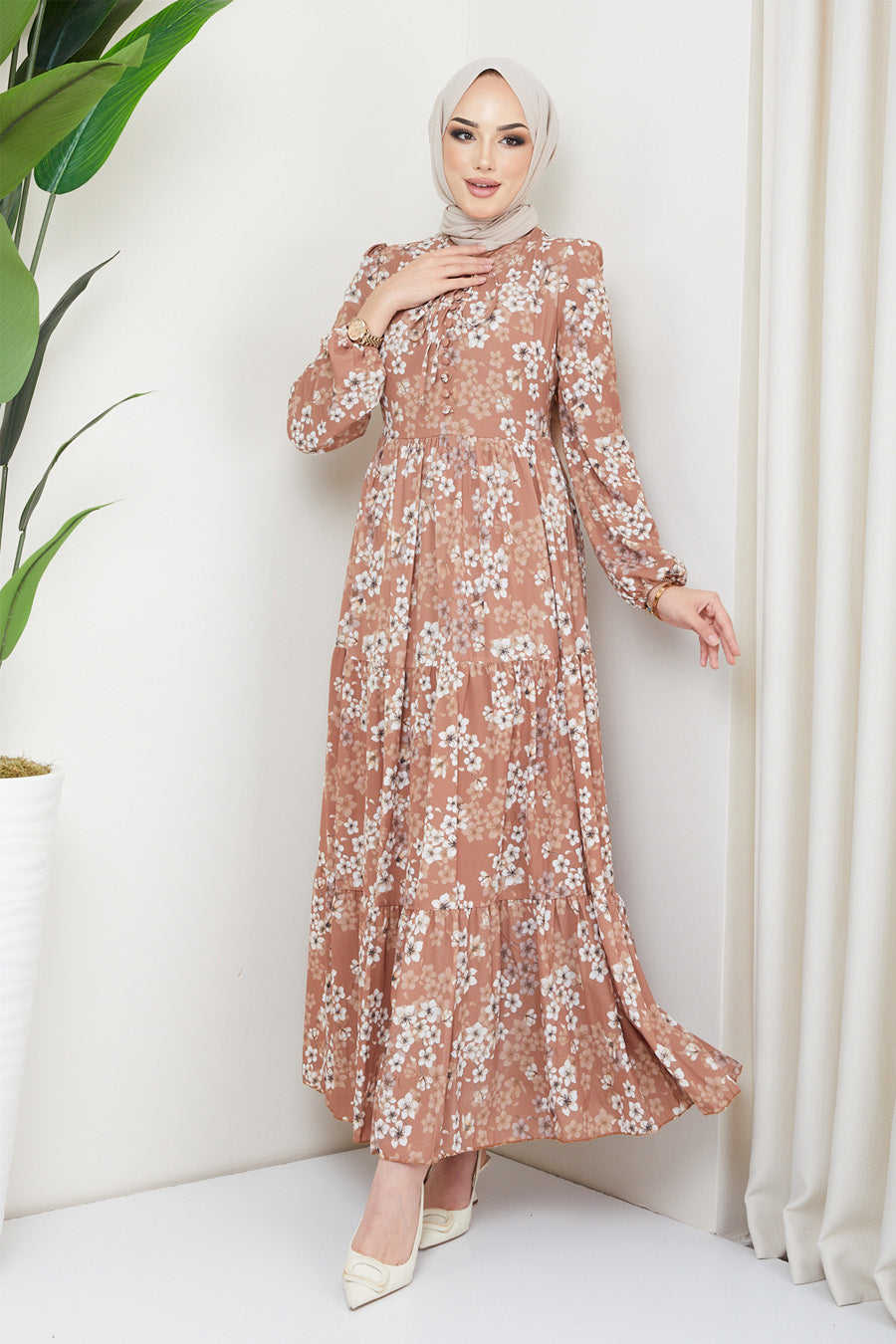 Brown Daisy Turkish Dress