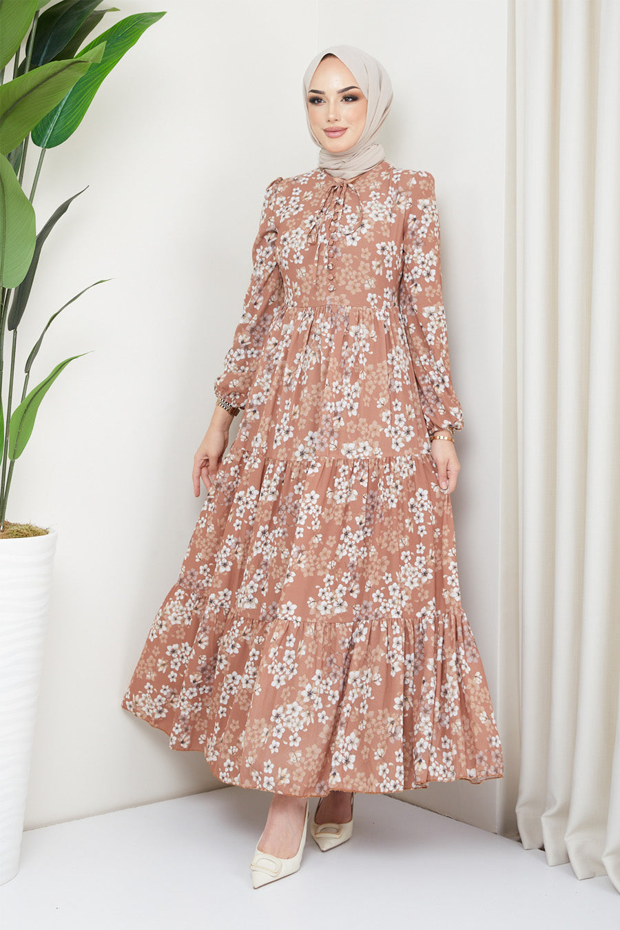 Brown Daisy Turkish Dress