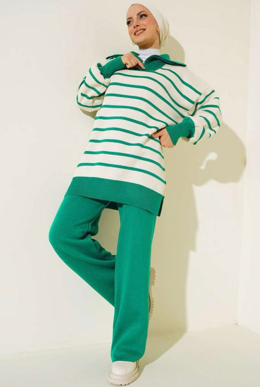 Green Stripes Knitted Co-ord - Chaddors