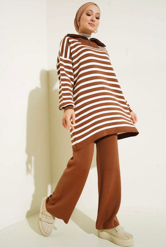 Brown Stripes Knit Co-ord - Chaddors