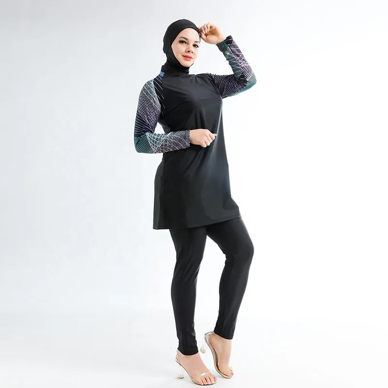 Black Matrix Design Sleeves Burkini - Chaddors