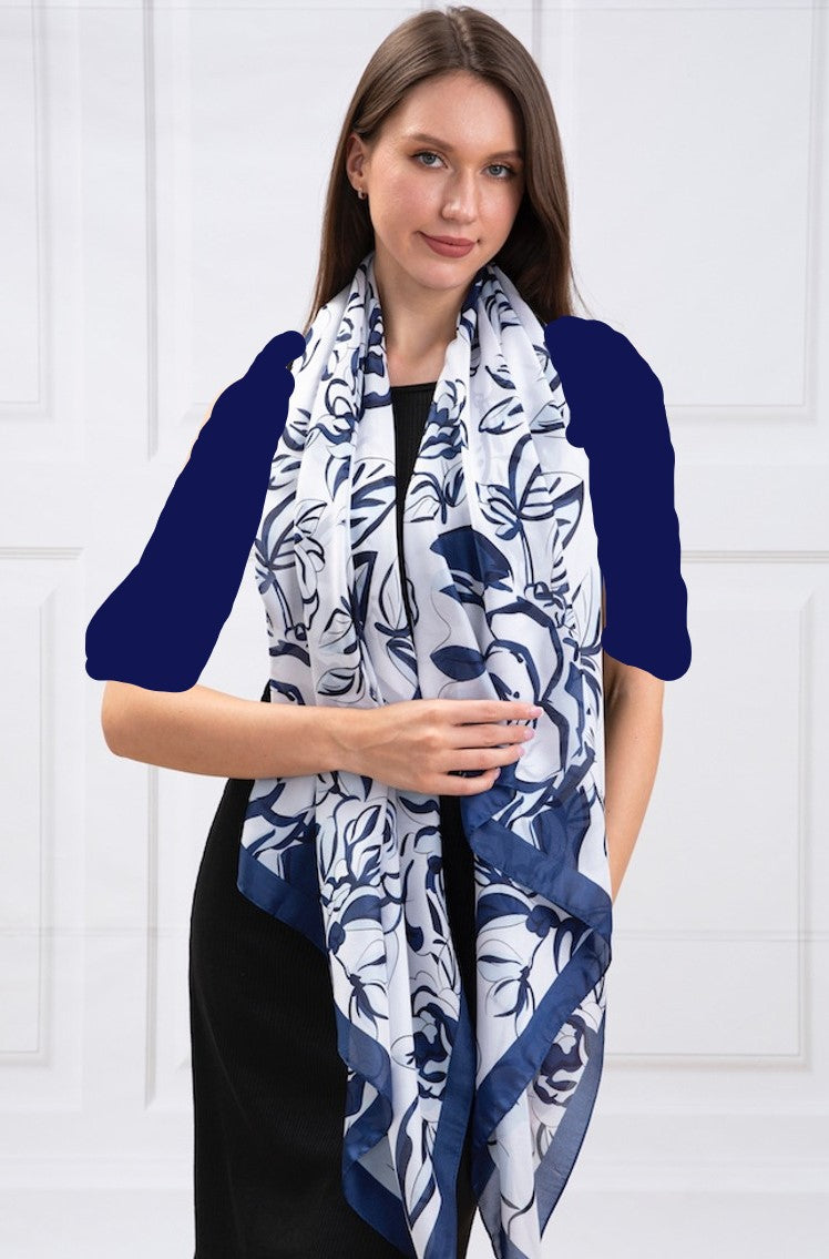 Navy and White Silk Scarf