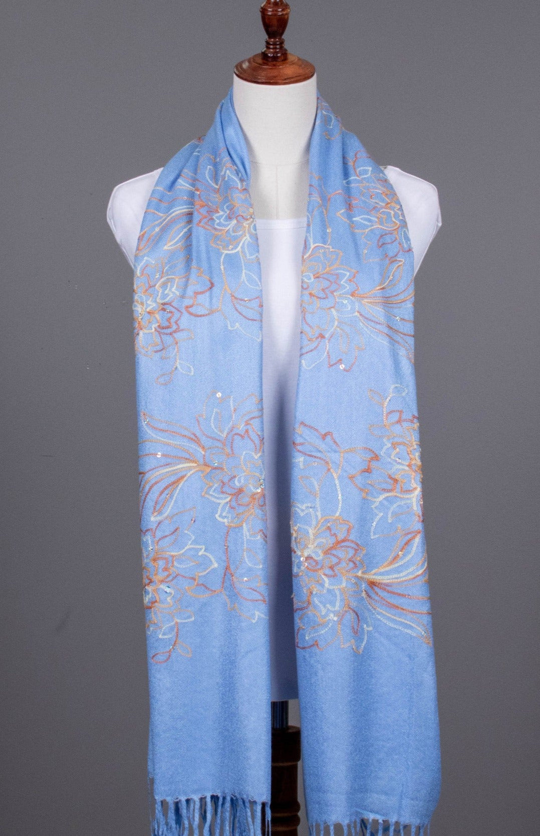 Light Blue Sequence and Embroidery Pashmina