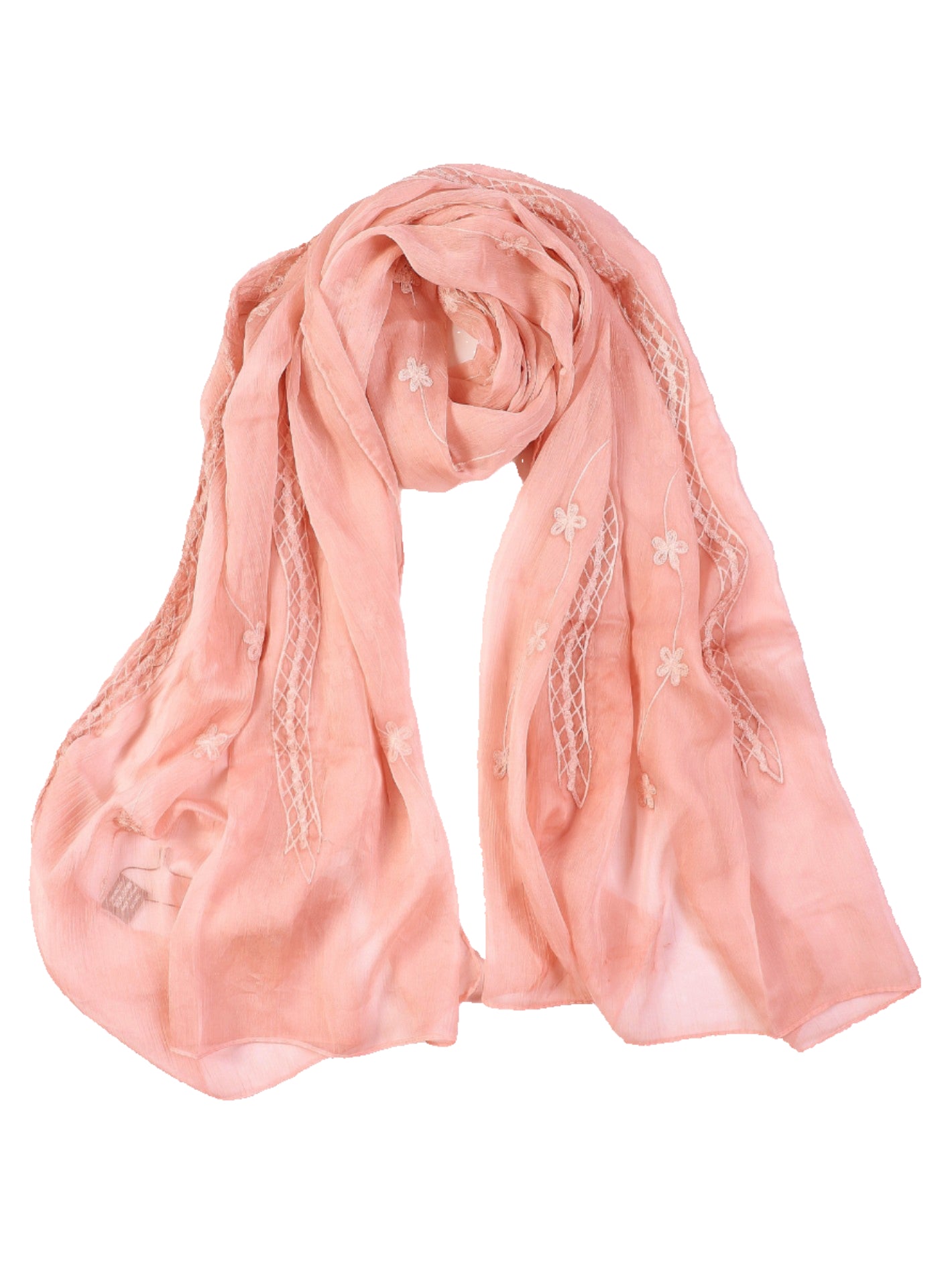 Peach Embroidered Viscose Hijab