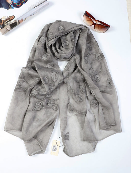 Gray Peacock Embroidered Viscose Hijab - Chaddors