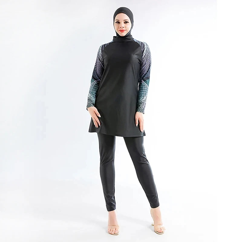 Black Matrix Design Sleeves Burkini - Chaddors
