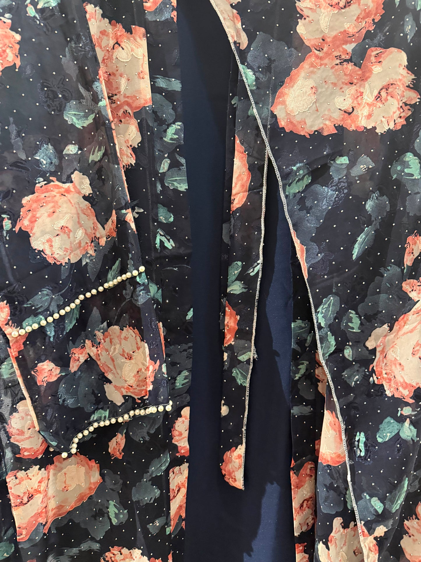 Navy Luxury Double Layer Print Abaya – Dubai Collection