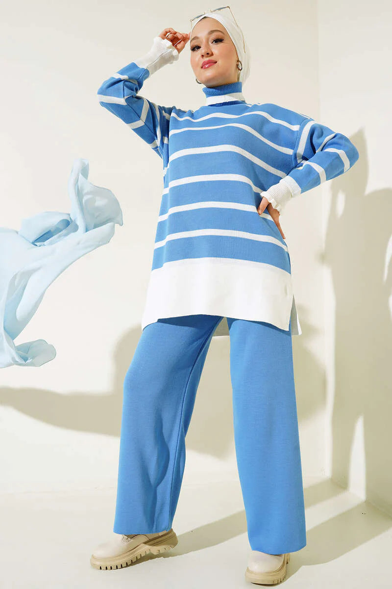Sky Blue Stripes Knitted Co-ord