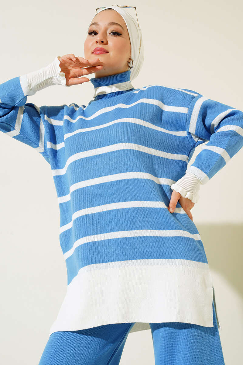 Sky Blue Stripes Knitted Co-ord