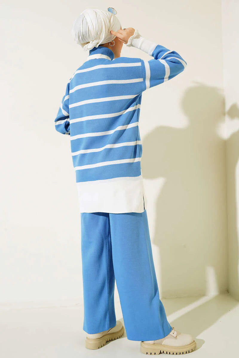 Sky Blue Stripes Knitted Co-ord