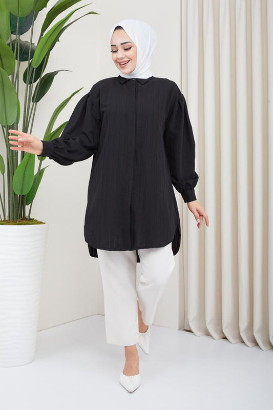 Black Front Open Turkish Top - Chaddors