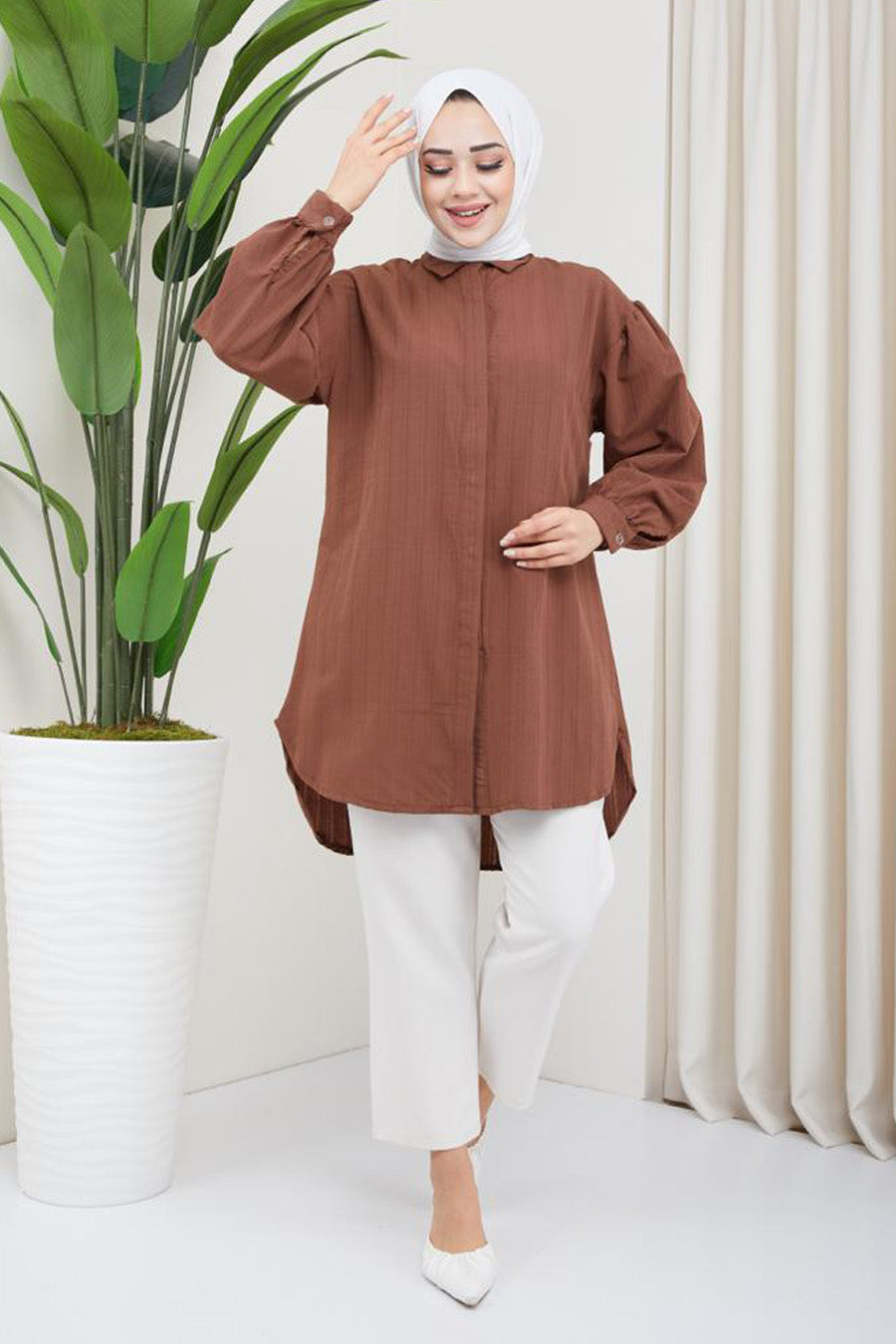 Brown Front Open Turkish Tunic