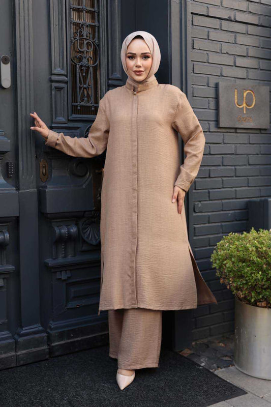 Biscuit Modest Tunic & Wide-Leg Trouser Set - Chaddors