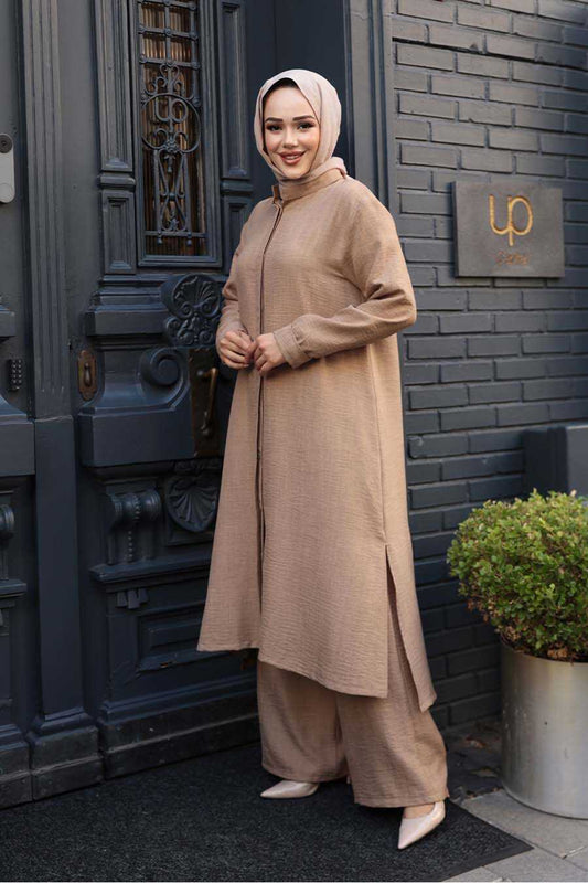 Biscuit Modest Tunic & Wide-Leg Trouser Set - Chaddors