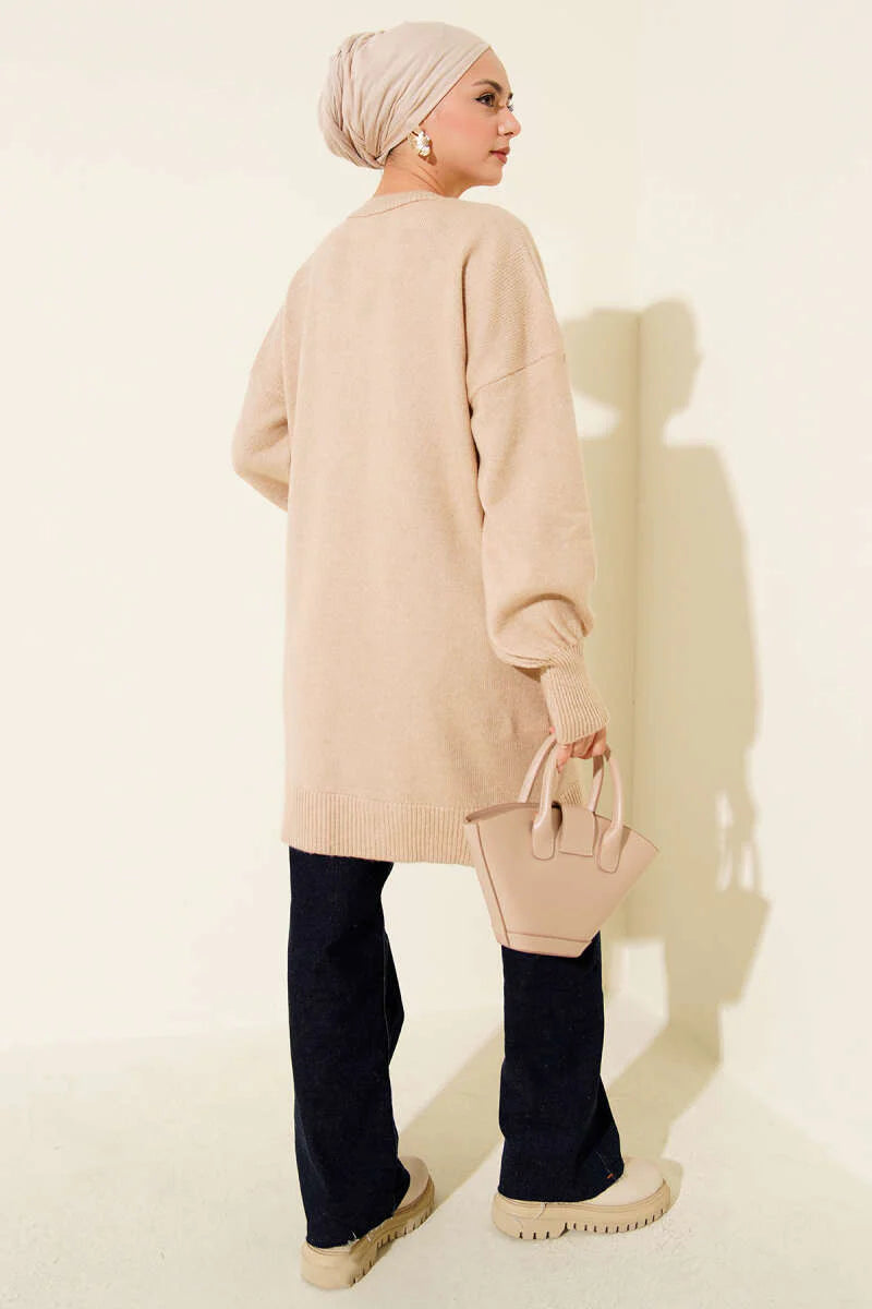 Latte Floral Embroidered Soft Knit Tunic - Chaddors
