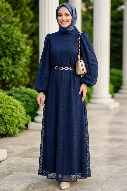 Navy Lace Evening Dress - Chaddors