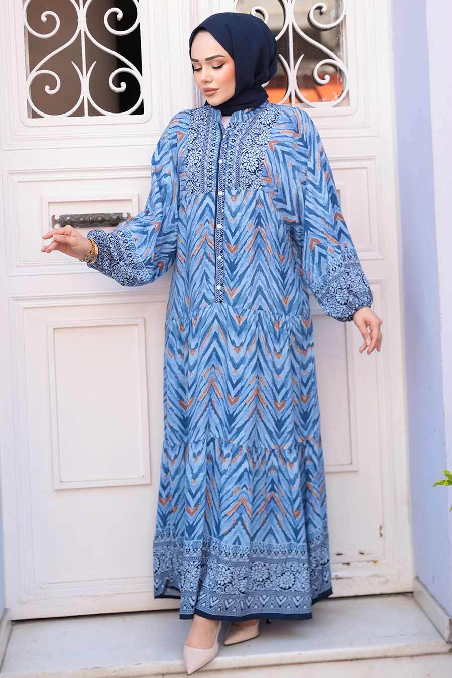 Blue Zigzag Pattern Dress