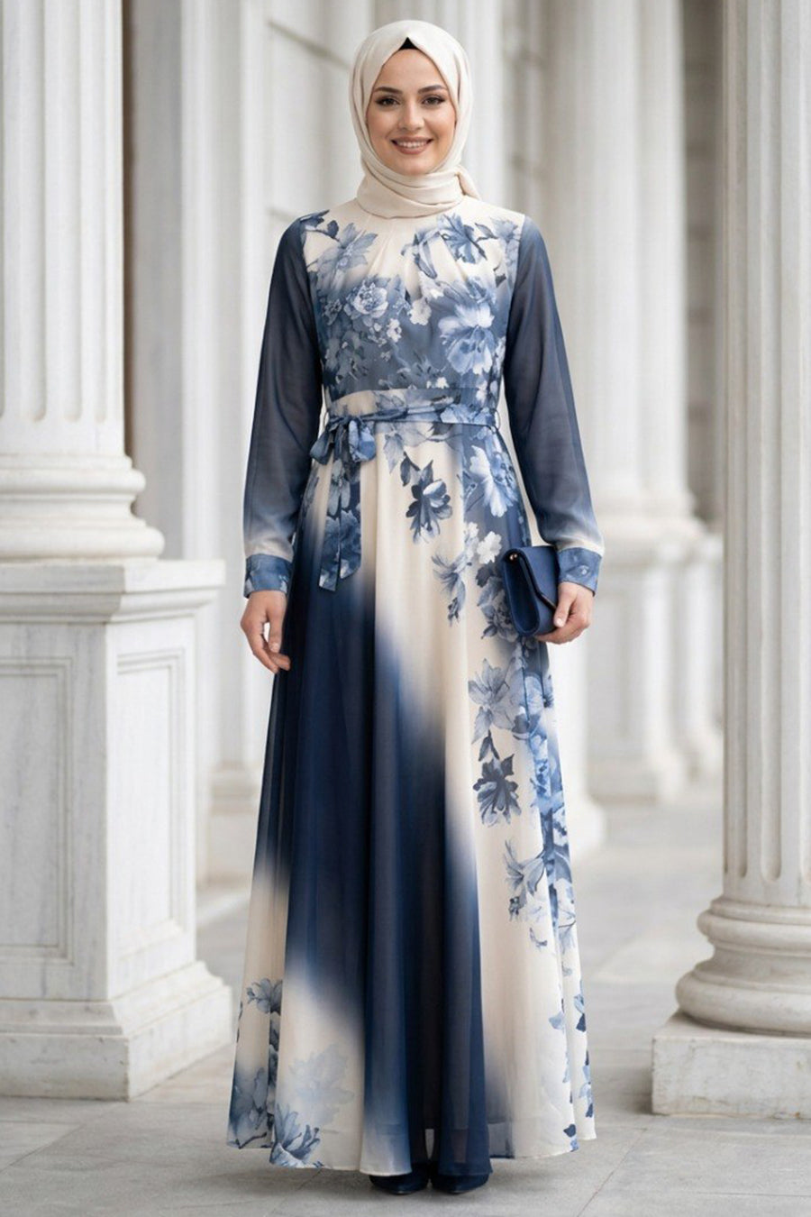 Indigo Blue Chiffon Maxi Dress - Chaddors