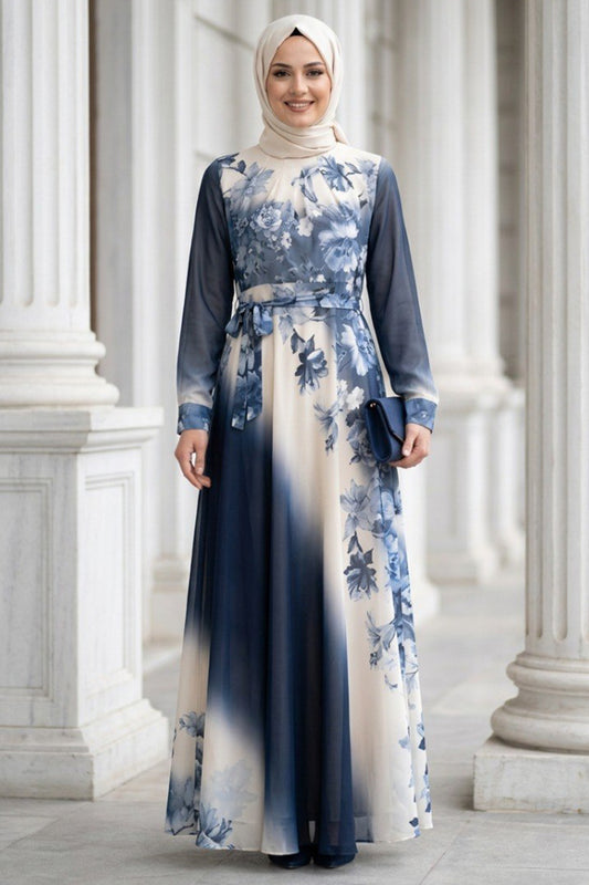 Indigo Blue Chiffon Maxi Dress