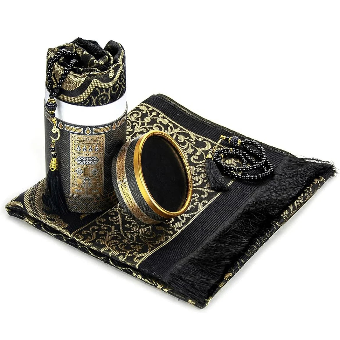 Black Prayer Mat and Tasbeeh Gift Set - Chaddors