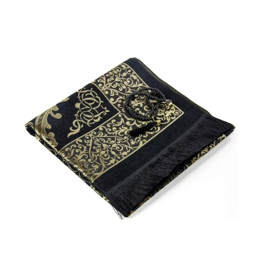 Black Prayer Mat and Tasbeeh Gift Set - Chaddors