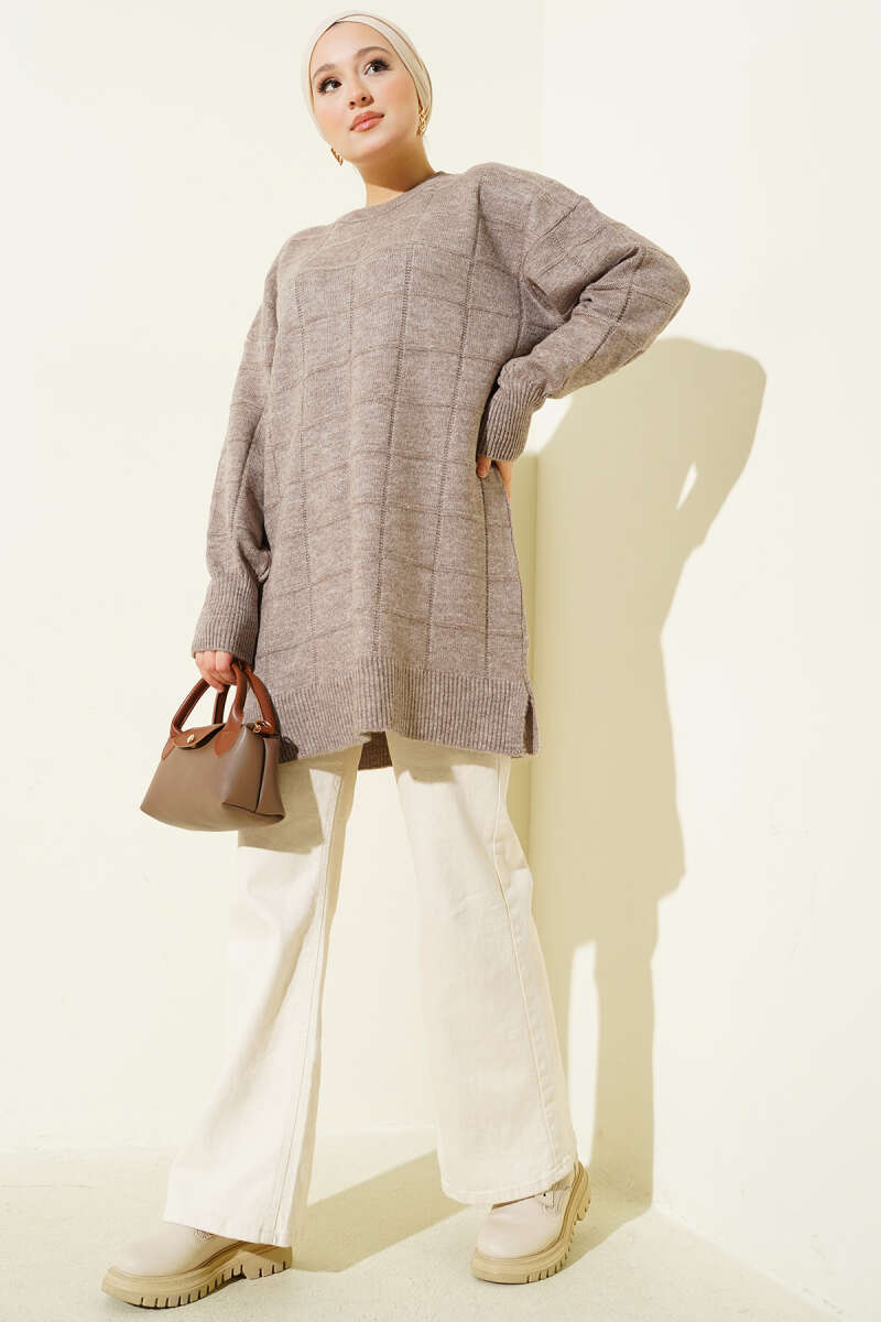 Square Patterned Soft Knit Tunic - Chaddors