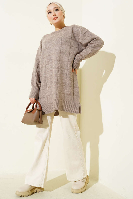 Square Patterned Soft Knit Tunic - Chaddors