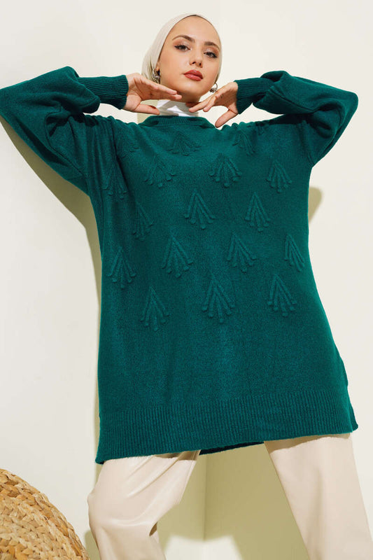 Emerald Cherry Bunch Embossed Soft Knit Tunic - Chaddors