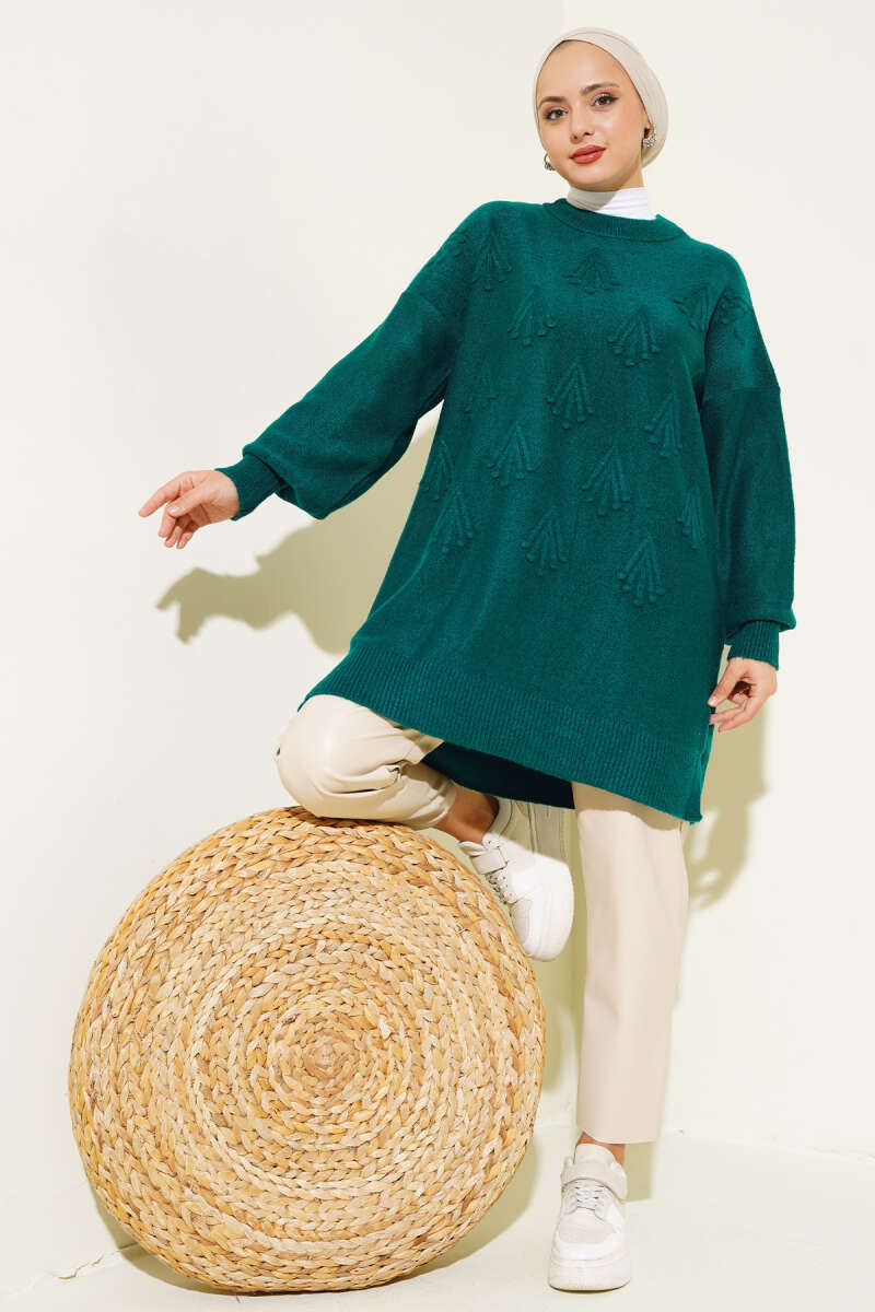 Emerald Cherry Bunch Embossed Soft Knit Tunic - Chaddors