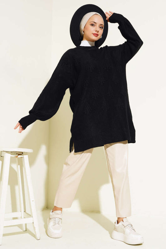 Black Cherry Bunch Embossed Soft Knit Tunic - Chaddors