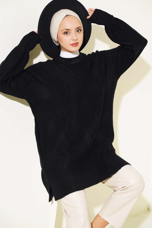 Black Cherry Bunch Embossed Soft Knit Tunic - Chaddors