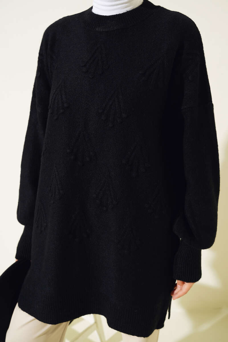 Black Cherry Bunch Embossed Soft Knit Tunic - Chaddors