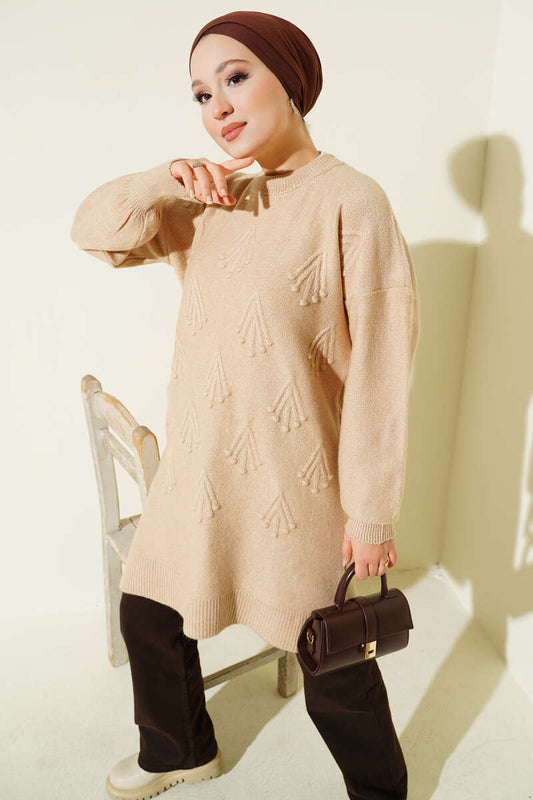 Latte Cherry Bunch Embossed Soft Knit Tunic - Chaddors