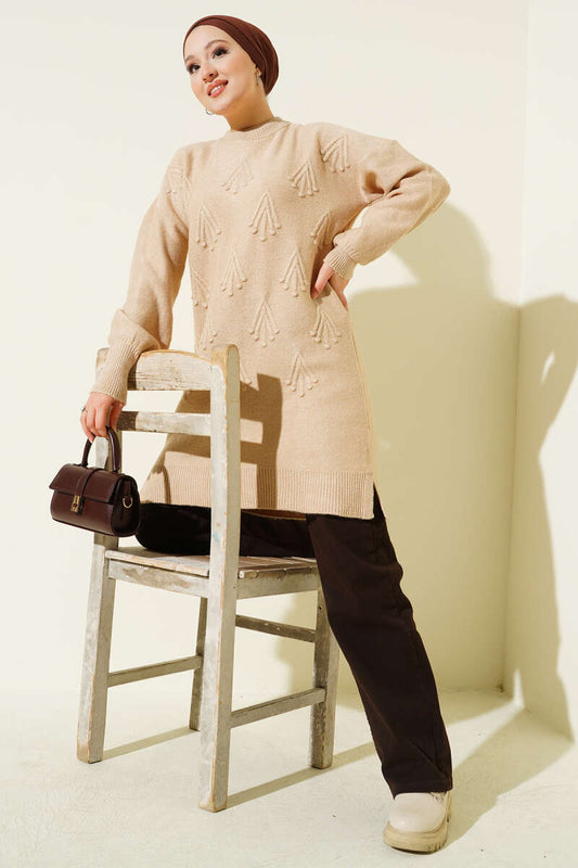Latte Cherry Bunch Embossed Soft Knit Tunic - Chaddors