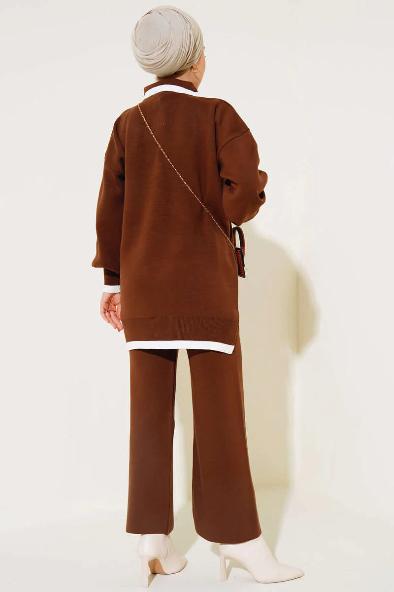 Brown Classic Collar Knitted Co-ord