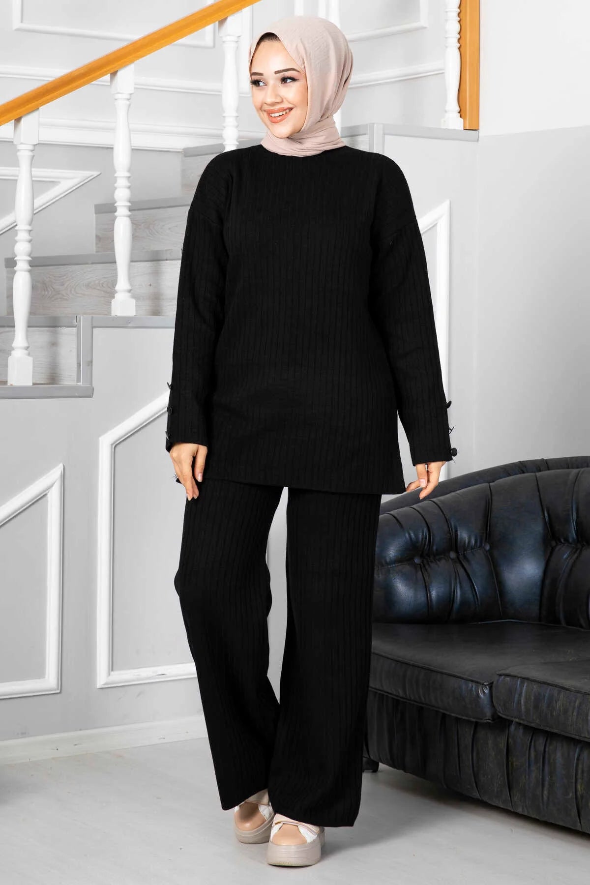 Black Double Knitted Design Co-ord - Chaddors