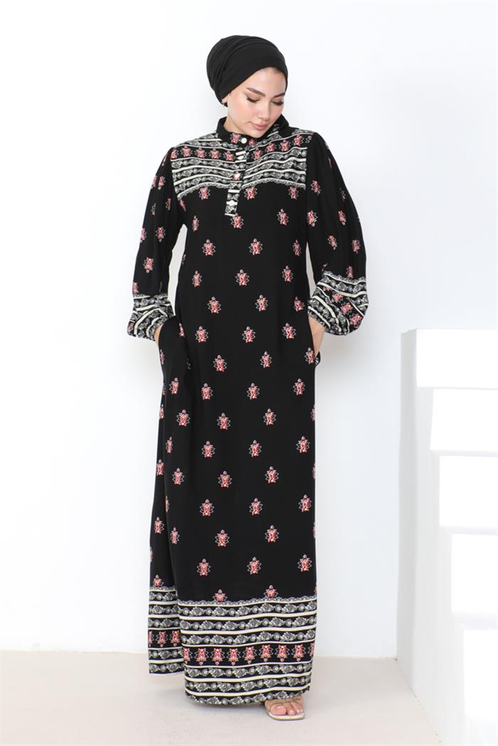 Black Floral Patterened Dress - Chaddors