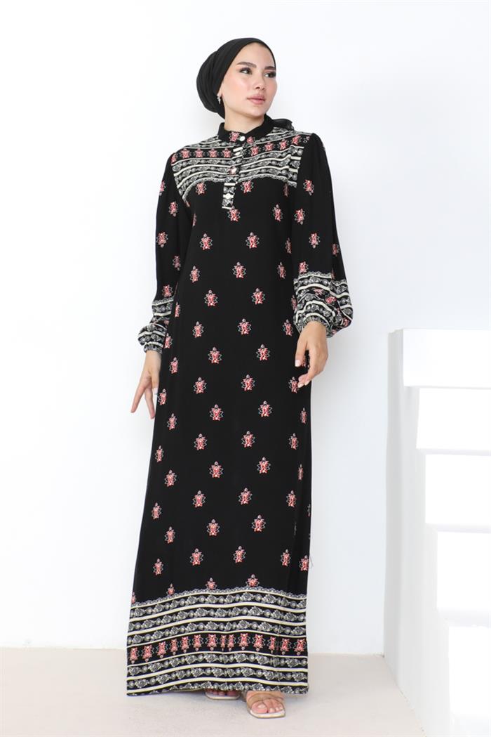 Black Floral Patterened Dress - Chaddors